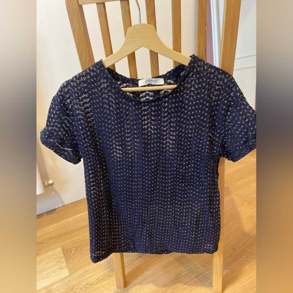Navy Blue Lace Women's Top